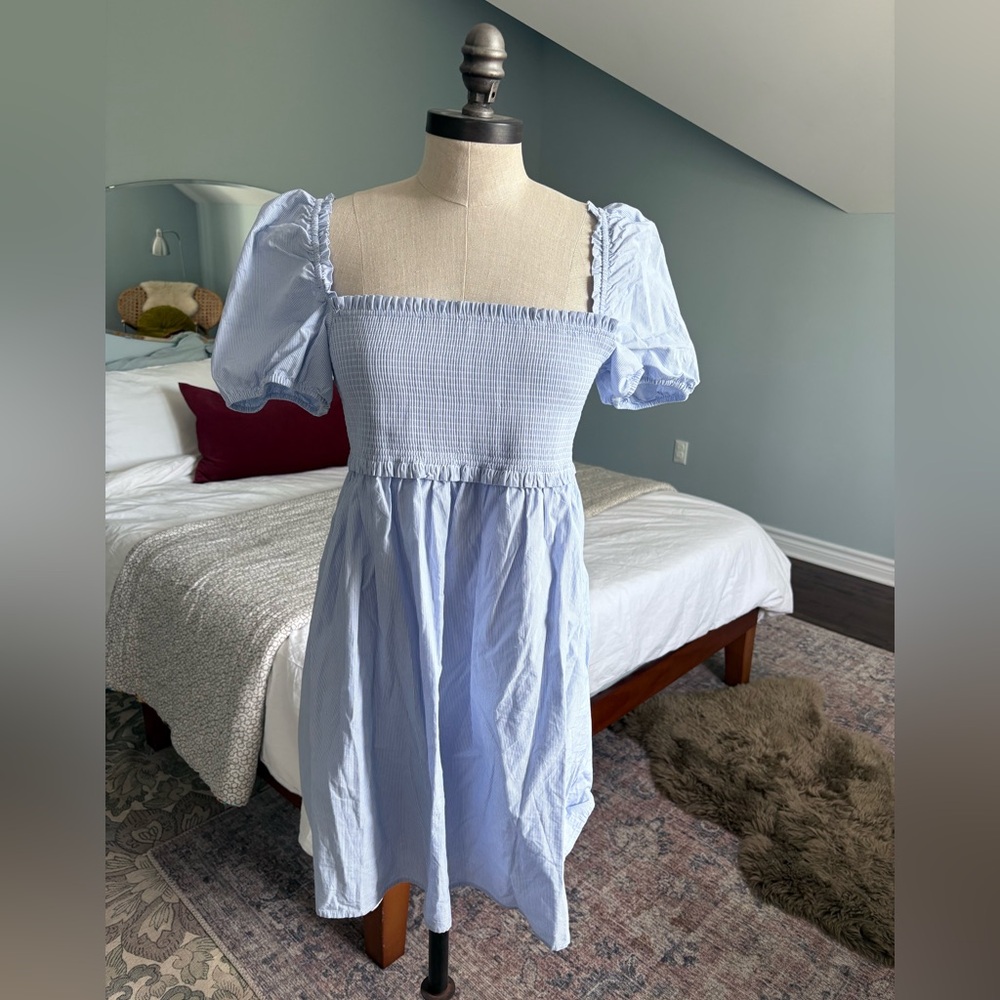 Sunday Best Light Blue Smocked Puff Sleeve Mini Dress